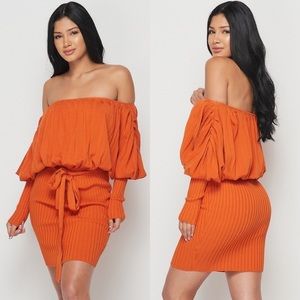 🧡 LAST ONE Off Shoulder Sexy Oversized Mini Dress - Burnt Orange